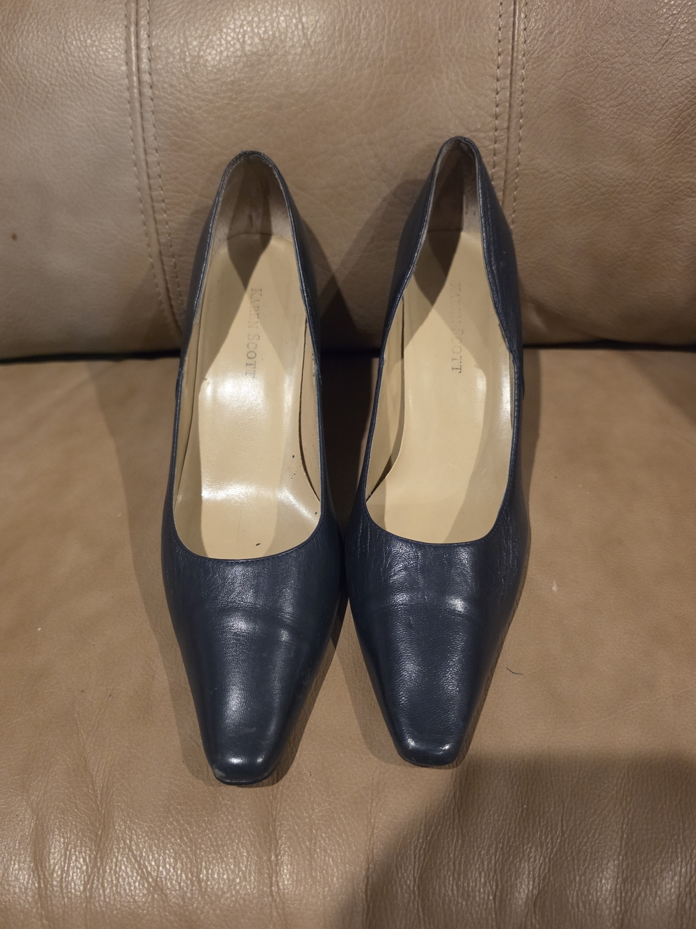 Karen Scott Navy Leather Pointed-Toe Pumps
